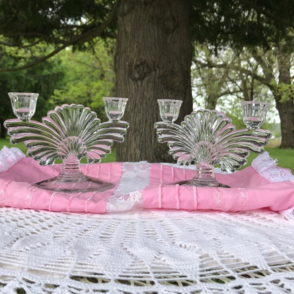 Vintage Pressed Glass Candelabra Set